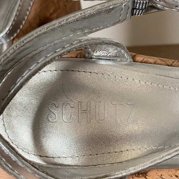 Schutz Pattie Platform Pump Heels sz 8 US Chunky Sandal Silver Cork Cyber Y2K - Picture 13 of 13